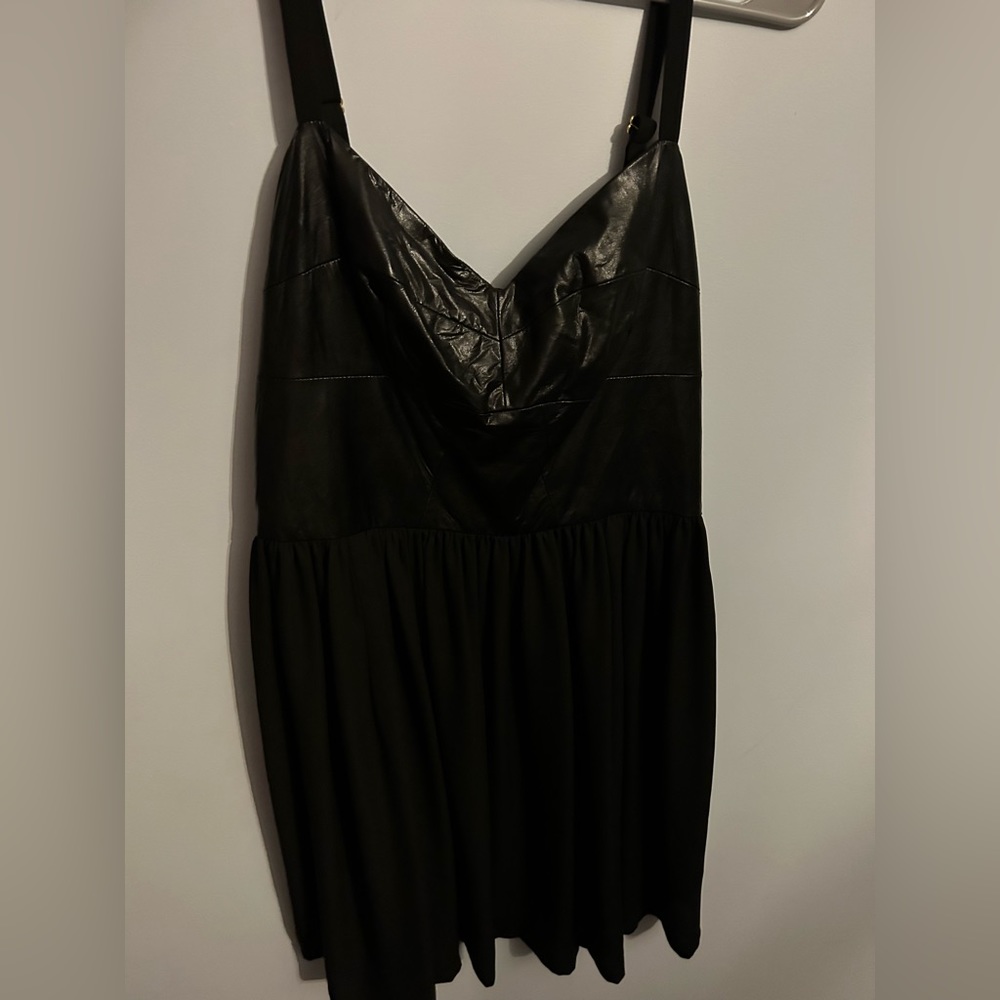 A New York Blackdress with leather material top